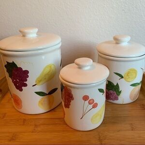Vintage hand painted ceramic canister set counter decor storage farmhouse fruit